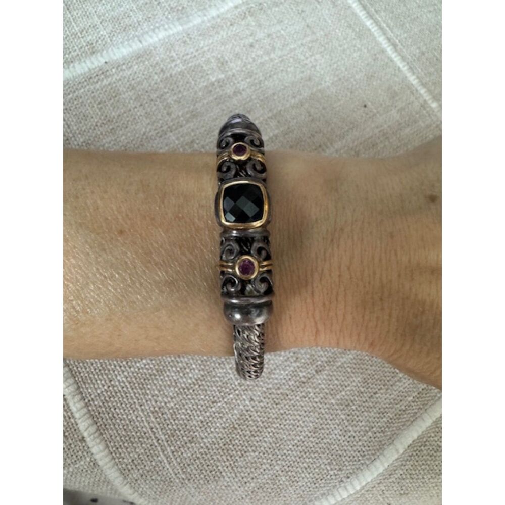 NIB Gabrielle Bruni 925 Sterling Silver and 18K YG gemstone cuff bracelet.